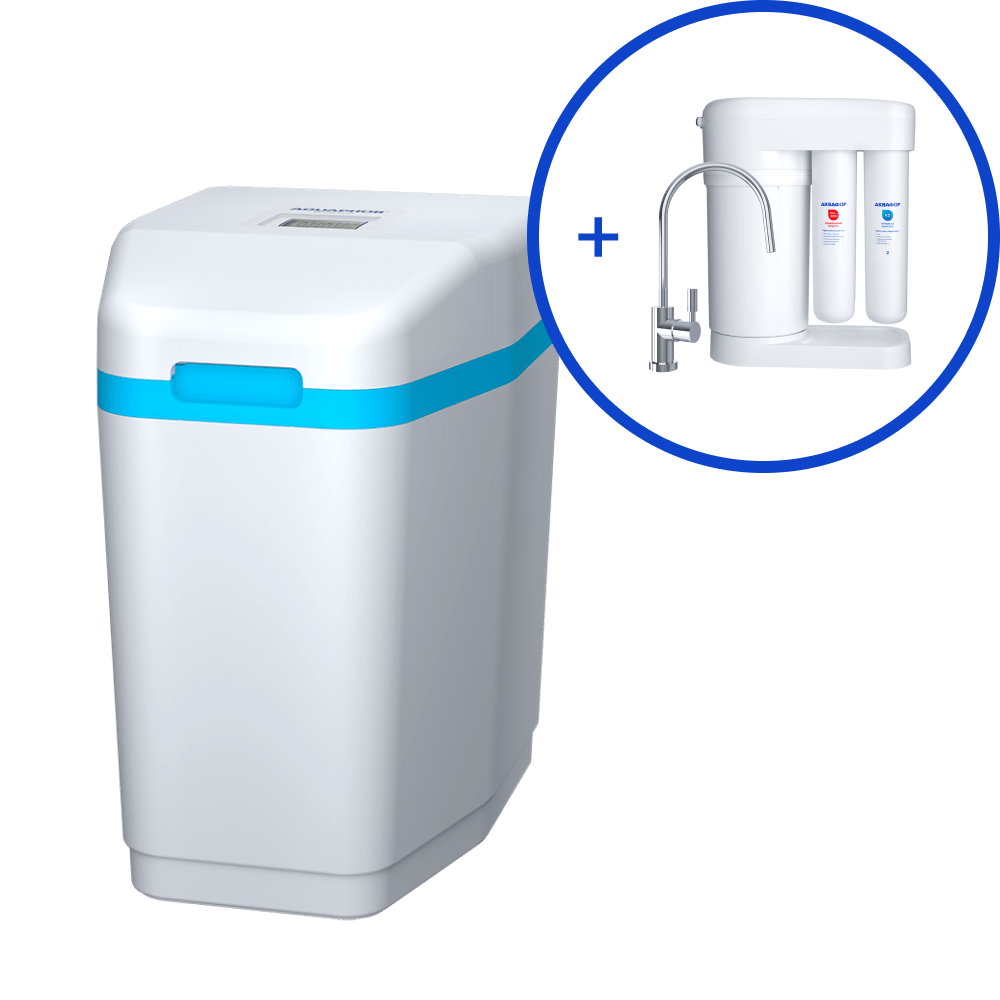 Комплект: умягчитель кабинетного типа и фильтр на кухню, фильтрации для квартиры и частного дома 