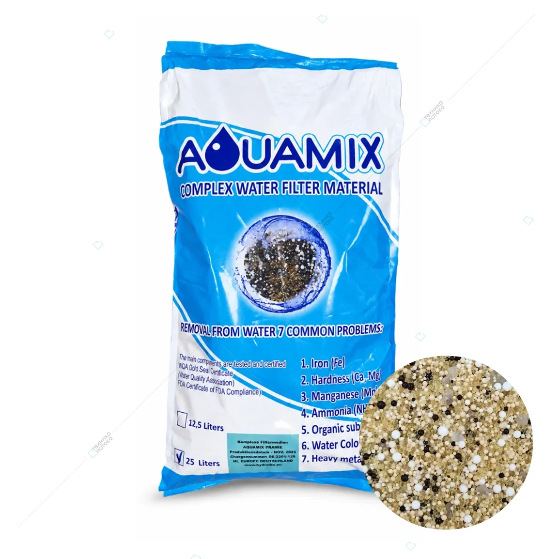 Комплексная фильтрующая загрузка Aquamix Premium для удаления железа, марганца, аммония, органики и солей жесткости